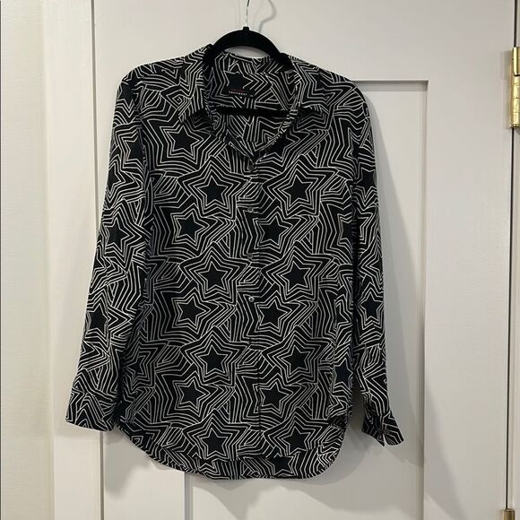 Equipment by Kate Moss Black and White Star Pattern Button Down Top, Size Large - Picture 1 of 9